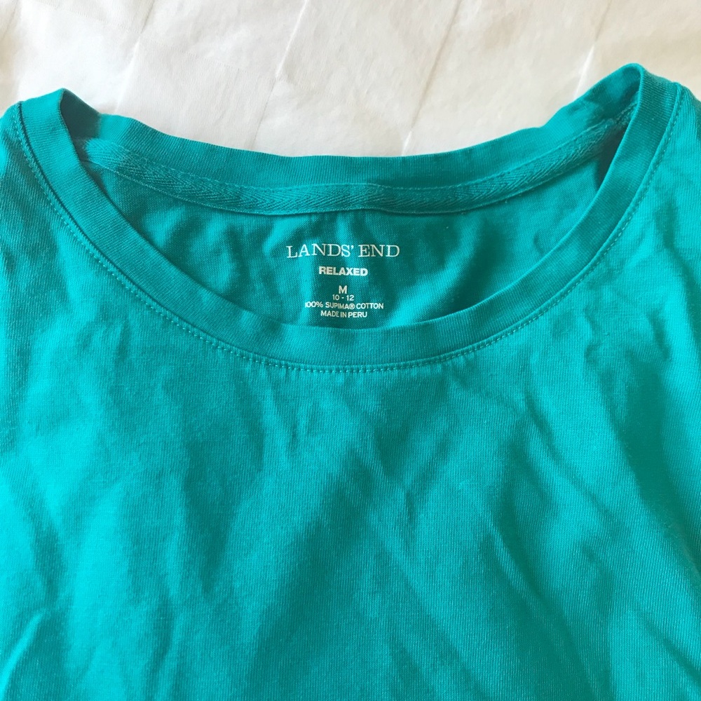 Lands’ End Relaxed Fit Blue-Green Tee 100% Cotton